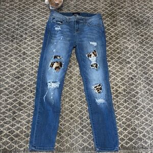 Judy Blue Blue Skinny Jeans with Leopard Patch Distressing